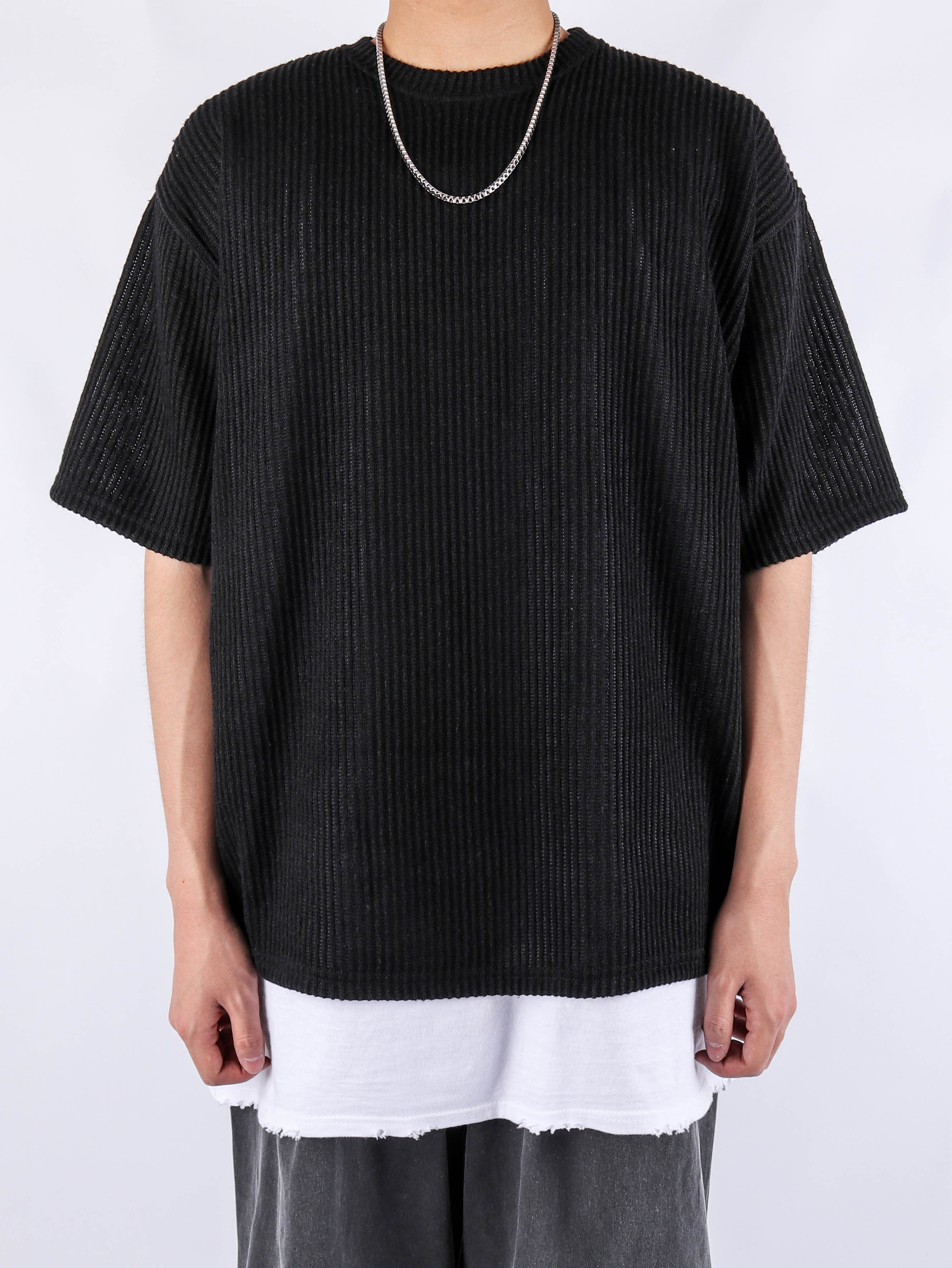 RO Ribbed Knit Short Sleeve Tee (3color)