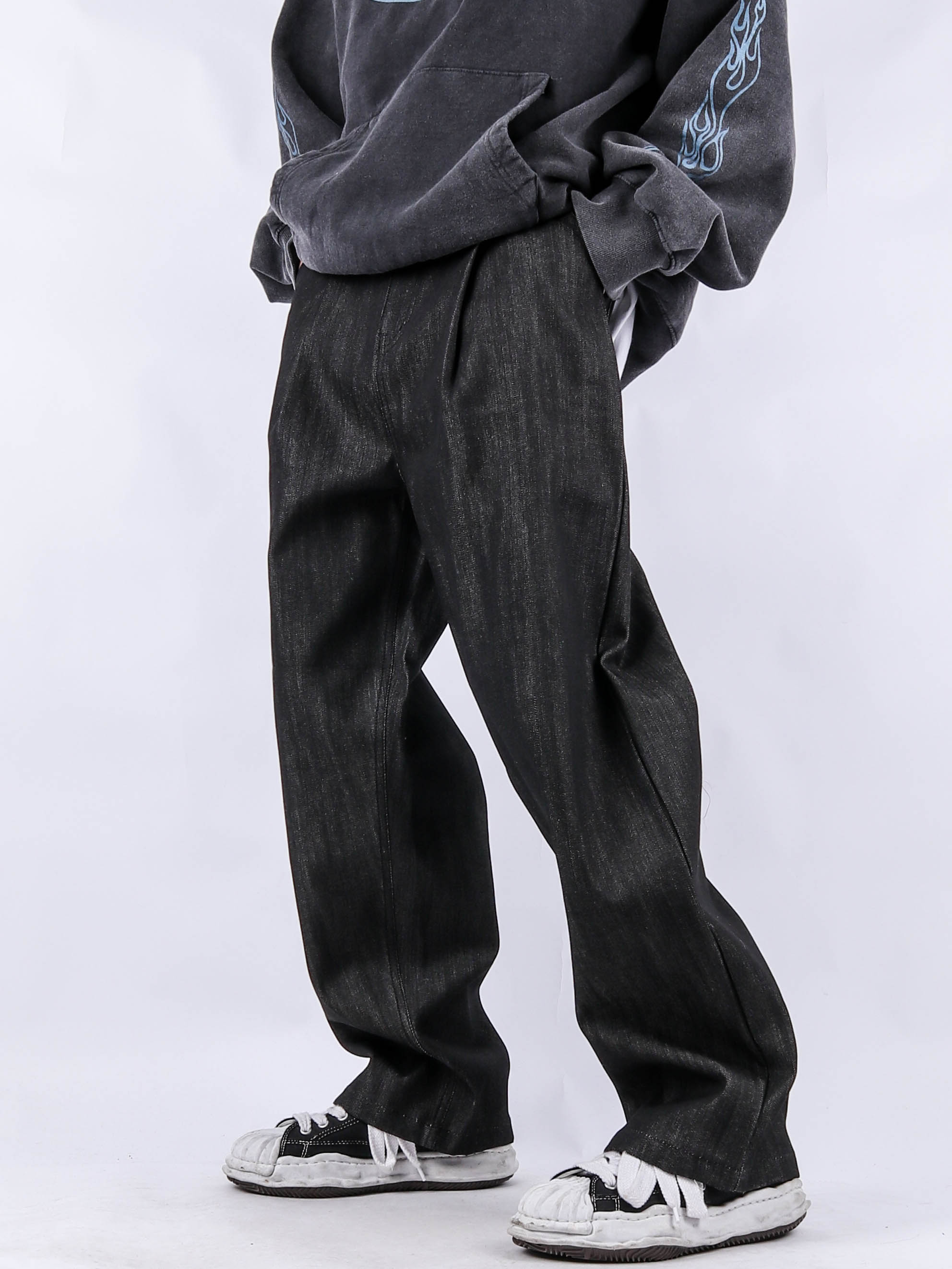 DG Long Wide Raw Denim One-Tuck Pants (2color)